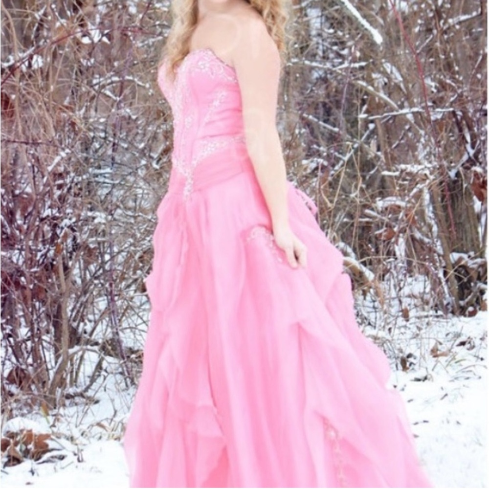 Bling bling Beautiful pink glittery beaded long strapless ball , Prom dress